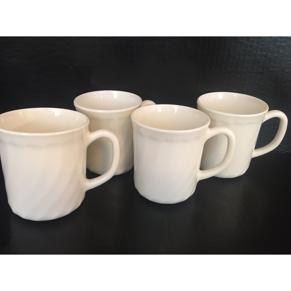 4 Vintage Arcopal Trianon Ivory mugs cups